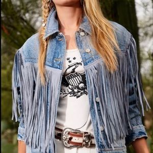 Free People After Hours fringe denim jacket